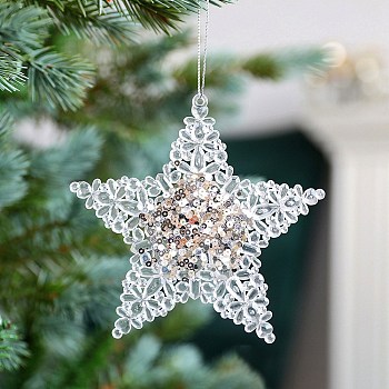 Acrylic with Sequin Pendant Decoration, Christmas Tree Hanging Decorations, for Party Gift Home Decoration, Star, 120x125mm