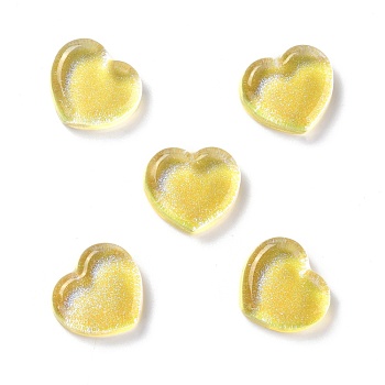 Transparent Resin Cabochons, with Glitter, Heart, Light Khaki, 18x19.5x6.5mm