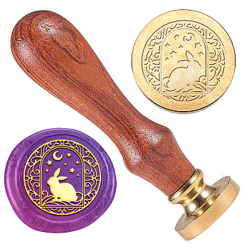 Wax Seal Stamp Set, Golden Tone Sealing Wax Stamp Solid Brass Head, with Retro Wood Handle, for Envelopes Invitations, Gift Card, Rabbit, 83x22mm, Stamps: 25x14.5mm