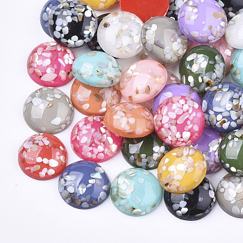 Translucent Resin Cabochons, with Shell Chips inside, Dome/Half Round, Mixed Color, 18x6mm
