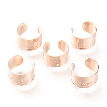 304 Stainless Steel Ear Cuff Findings, with Hole and Word Happy, Rose Gold, 11x7mm, Hole: 1mm