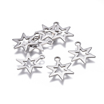 201 Stainless Steel Charms, Hexagram, Stainless Steel Color, 14.5x11x0.8mm, Hole: 1.5mm