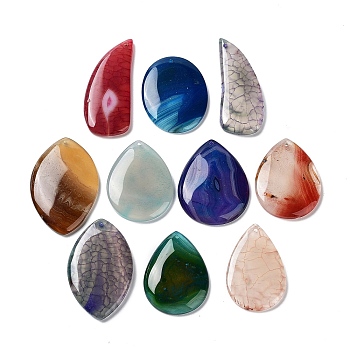 Dyed & Heated Natural Agate Pendants, Teardrop Charms, Mixed Shapes, Mixed Color, 40.5~60x19~39x5~7mm, Hole: 1.5~1.8mm