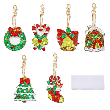 SUNNYCLUE DIY Diamond Painting Keychain Kits, including Diamond Painting Mold, Resin Rhinestones, Diamond Sticky Pen, Tray Plate and Glue Clay, Ball Chain Keychain and Swivel Clasp, Christmas Themed Pattern