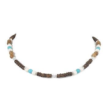 Natural Wenge Wood Pendant Necklaces, with Synthetic Turquoise and Synthetic Magnesite Beads Necklaces, Colorful, 16.10~16.34 inch(40.9~41.5cm)