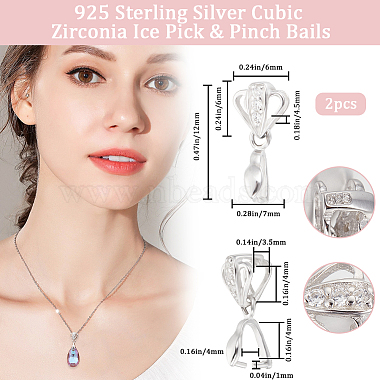 2Pcs 925 Sterling Silver Micro Pave Cubic Zirconia Pendant Bails(STER-BBC0005-51P)-2
