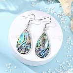 Teardrop Natural Paua Shell Dangle Earrings for Women, with 304 Stainless Steel Earring Hooks, Stainless Steel Color, 60x19.5mm(EJEW-JE07135)