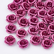 Aluminum Beads, Frosted, Long-Lasting Plated, 5-Petal Flower, Fuchsia, 6~6.5x4mm, Hole: 0.8mm(X-FALUM-T001-03A-25)