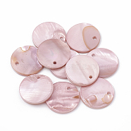 Freshwater Shell Pendants, Spray Painted, Flat Round, Pink, 16x1.5~2mm, Hole: 1mm(X-SHEL-T007-75E)