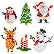 Christmas Theme DIY Diamond Painting Stickers Kits For Kids, with Rhinestones and Diamond Painting Tools, Snowman & Christmas Tree & Santa Claus & Elk & Candle & Penguin, Mixed Color, 23x8x2.3cm(DIY-H123-01)