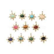 Natural & Synthetic Mixed Gemstone Pendants, with Ion Plating(IP) Real 18K Gold Plated 304 Stainless Steel Micro Pave Cubic Zirconia Findings, Star Charm, Mixed Dyed and Undyed, 22x18.5x5mm, Hole: 1.8mm(STAS-J400-02G)