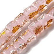 Handmade Gold Sand and Silver Sand Lampwork Beads, Square, Pink, 10x10x5.5mm, Hole: 1.2mm(FOIL-C001-01C-07)