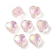 UV Plating Rainbow Iridescent Acrylic Beads, Two Tone Bead in Bead, Heart, Pink, 11x11.5x8mm, Hole: 3mm(OACR-F004-05E)