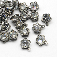 Flower Alloy Charms, with Cubic Zirconia, Gunmetal, 12x9x5mm, Hole: 1mm(ZIRC-R007-044A-01)