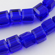 Glass Bead Strands, Faceted, Cube, Blue, 7~8x7~8x7~8mm, Hole: 1mm, about 72pcs/strand, 21.6 inch(GLAA-R041-8x8mm-22)