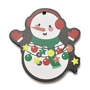 Wood Pendants, Christmas Theme Charms, Snowman, 45x43.5x2.5mm, Hole: 2mm(WOOD-Z003-02H)