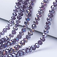 Electroplate Glass Beads Strands, AB Color Plated, Faceted, Rondelle, Indigo, 4x3mm, Hole: 0.4mm, about 123~127pcs/strand, 16.5~16.9 inch(42~43cm)(EGLA-A034-T4mm-B13)