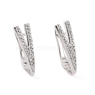 Brass Micro Pave Clear Cubic Zirconia Hoop Earring Findings with Latch Back Closure, with Horizontal Loop, Arrow, Platinum, 19x6.5x11.5mm, Hole: 1.5mm, Pin: 1mm(KK-D086-09P)