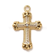 Real 18K Gold Plated 304 Stainless Steel Pendants, with Rhinestone, Cross, Clear, 30x19x3.5mm, Hole: 2mm(STAS-M331-02B-G)