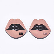 4-Hole Resin Buttons, Lip, Light Coral, 29.5x30x4.5mm, Hole: 3mm(RESI-S377-22D)