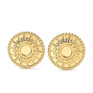 Ion Plating(IP) Rack Plating 304 Stainless Steel Stud Earring Findings, Earring Settings, Sun, Real 18K Gold Plated, 15mm, Pin: 0.7mm, Tray: 4mm(STAS-M323-20G)