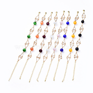 Brass Bar Link Chain Bracelets, with Cat Eye Beads, Mixed Color, 7-5/8 inch(19.3cm)(BJEW-JB04504)
