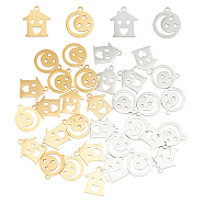 DICOSMETIC 32Pcs 4 Style 304 Stainless Steel Charms, Laser Cut, House & Planet, Mixed Color, 13.5~14x11.5~12x1.1mm, Hole: 1.4mm, 8pcs/style(STAS-DC0009-28)
