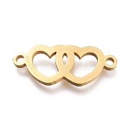304 Stainless Steel Links Connectors, Laser Cut, Connected Heart, Golden, 8x20x1mm, Hole: 1.5mm(STAS-O128-34G)