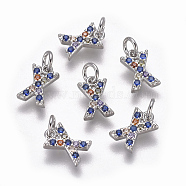 Brass Micro Pave Cubic Zirconia Charms, Letter, Colorful, Platinum, Letter.X, 8.4x5.5x1.8mm, Hole: 2mm(ZIRC-L070-38X-P)