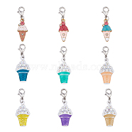 Ice-cream Alloy Enamel Pendant Decorations, Zinc Alloy Lobster Claw Clasps Charms, for Keychain, Purse, Backpack Ornament, Mixed Color, 36~39mm, 9pcs/set, 1 set/box(HJEW-FH0006-53)