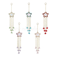Natural Gemstone Beaded Pendant Decorations, with Glass Beads and 304 Stainless Steel Split Rings, Star, 195mm(HJEW-JM01140)