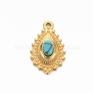 304 Stainless Steel Pendants, with Synthetic Turquoise, Teardrop, Medium Turquoise, 22x14x5mm, Hole: 1.6mm(STAS-N087-41A)