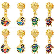 Elite 16Pcs 4 Styles Rack Plating Alloy Enamel European Dangle Charm, Large Hole Pendant, Cadmium Free & Lead Free, Tortoise with Shell & Whale Tail, Matte Gold Color, Mixed Color, 24.5~5mm, Tortoise: 14.5~15x10.5x3~3.5mm, Hole: 4mm, 4pcs/style(FIND-PH0010-53)