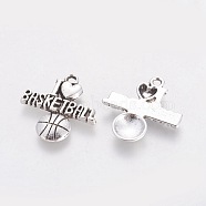 Tibetan Style Alloy Pendants, Basketball with Words I Love Basketball, Cadmium Free & Nickel Free & Lead Free, Antique Silver, 21.5x20x2mm, Hole: 2mm(X-TIBEP-A14127-AS-NR)