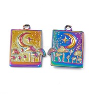 Ion Plating(IP) 304 Stainless Steel Bigs Pendants, Rectangle with Moon and Mushroom, Rainbow Color, 25x18x2.5mm, Hole: 2.5mm(X-STAS-B031-16R)