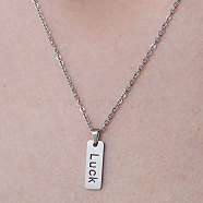 201 Stainless Steel Word Luck Pendant Necklace, Stainless Steel Color, 17.72 inch(45cm)(NJEW-OY001-08)