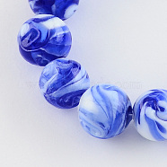 Handmade Lampwork Beads, Round, Blue, 14mm, Hole: 1~2mm(X-LAMP-R111-01)