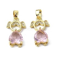 Rack Plating Brass Micro Pave Clear Cubic Zirconia Pendants, Real 18K Gold Plated, Long-Lasting Plated, Lead Free & Cadmium Free, with Glass, Human, Pink, 19x11.5x5mm, Hole: 2.5x4mm(KK-R157-11A-G)