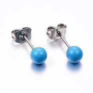 304 Stainless Steel Spray Painted Stud Earrings, Round, Blue, 17x6mm, Pin: 0.8mm, 12pairs/card(EJEW-H353-07-B)