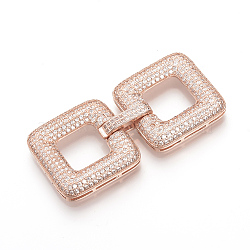 Brass Micro Pave Cubic Zirconia Fold Over Clasps, Square, Rose Gold, 50x24x5mm, Hole: 11x11mm(ZIRC-S058-01RG)