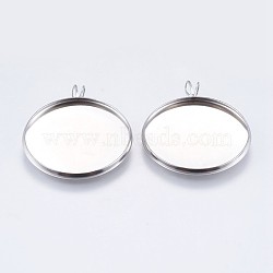 304 Stainless Steel Pendant Cabochon Settings, Plain Edge Bezel Cups, Flat Round, Stainless Steel Color, Tray: 25mm, 32x27x2mm, Hole: 2x3mm(STAS-I069-37-25MM)