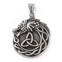304 Stainless Steel Pendants, with 201 Stainless Steel Snap on Bails, Trinity Knot & Dragon Charm, Antique Silver, 46x37x6mm, Hole: 9x4.5mm(STAS-A083-12AS)