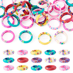 30Pcs Handmade Polymer Clay Finger Rings, with Flower Pattern, Mixed Color, 5.5~6mm, Inner Diameter: 16.5~17.5mm(RJEW-TA0001-11A)