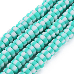 Handmade Polymer Clay Beads Strands, for DIY Jewelry Crafts Supplies, Flat Round, Turquoise, 6.8~8x3mm, Hole: 1.4mm, about 110~116pcs/strand, 15.75 inch(40cm)(CLAY-N008-042A)