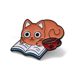Bookish Cat Shape Alloy Enamel Pin Brooches, for Backpack Clothes, Orange, 25.5x32x1.4mm(JEWB-C029-04B-EB)