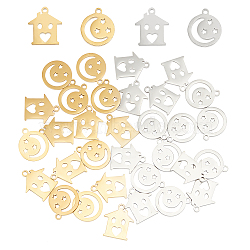 DICOSMETIC 32Pcs 4 Style 304 Stainless Steel Charms, Laser Cut, House & Planet, Mixed Color, 13.5~14x11.5~12x1.1mm, Hole: 1.4mm, 8pcs/style(STAS-DC0009-28)