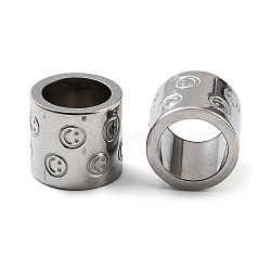 201 Stainless Steel Beads, Large Hole Beads, Column with Smiling Face, Stainless Steel Color, 11x12mm, Hole: 8.5mm(STAS-Z057-24P)