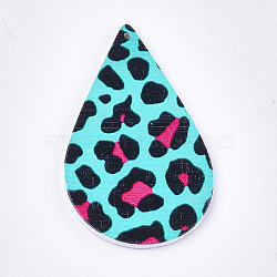 Printed Wooden Big Pendants, Dyed, Teardrop with Leopard Print, Colorful, 59x36x2.5mm, Hole: 1.5mm(X-WOOD-S051-05E)