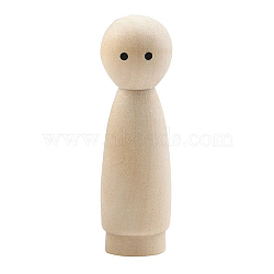Unfinished Wooden Peg Dolls, Wooden Girl Peg with Printed Eyes, for Children's Creative Paintings Craft Toys, BurlyWood, 2x7cm(WOCR-PW0003-73F)