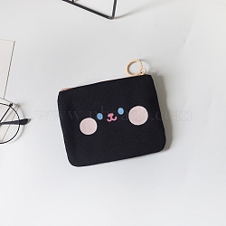Cloth Wallets, Change Purse with Zipper, Rectangle with Smiling Face Pattern, Black, 11x10cm(SMFA-PW0001-16C)